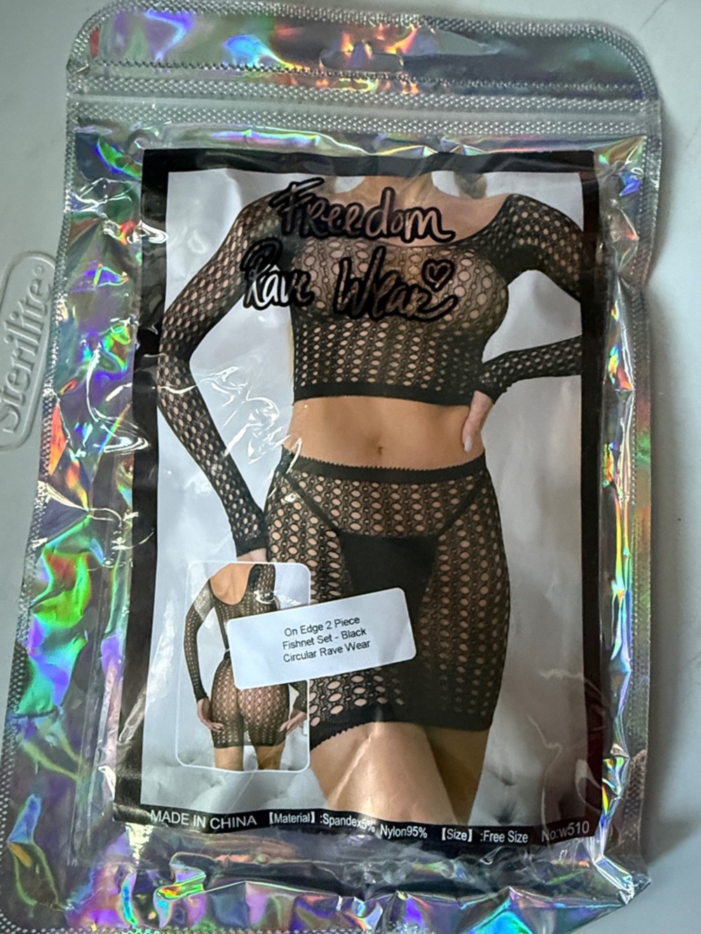 Freedom Rave Wear Black Fishnet 2-Piece Set - Picture 2 of 2